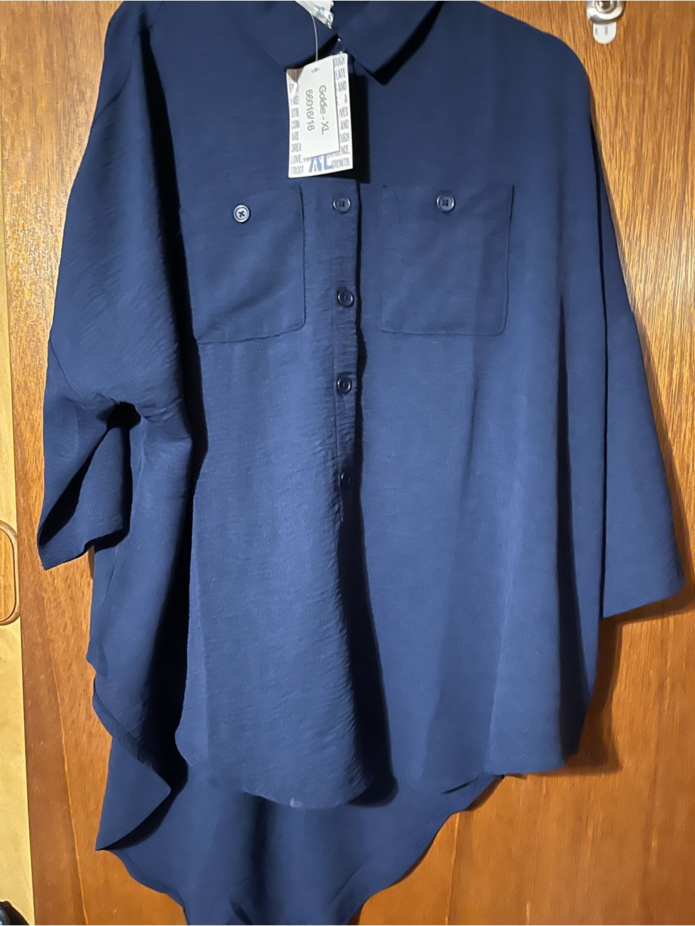 Women’s Navy Button-Up Shirt with Chest Pockets